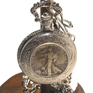 VTG 1941 Walking Liberty HalfDollar Pocket Watch American Historic Society Stand